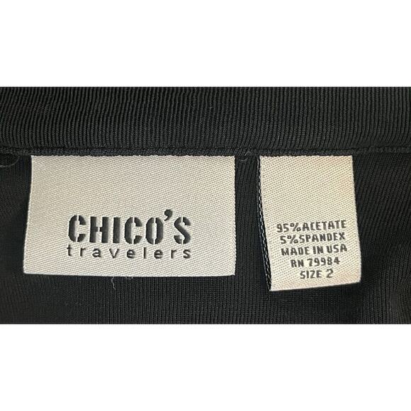 Chico’s Travelers LS Women’s Collared Lagenlook Cardigan Top Sz 2 Black Career - Picture 6 of 7